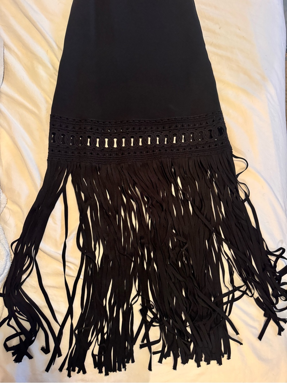 Sandro Black Sleeveless Maxi Dress with Fringe Hem - Picture 2 of 3